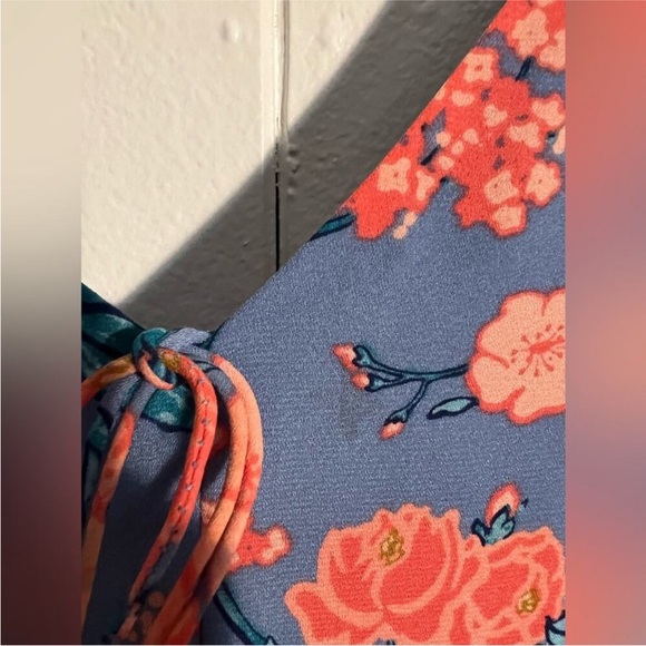 NEW Highline Nordstrom Blue Pink Floral Tie-Front Flutter Hi-Lo Tank Dress $150 - Picture 5 of 8